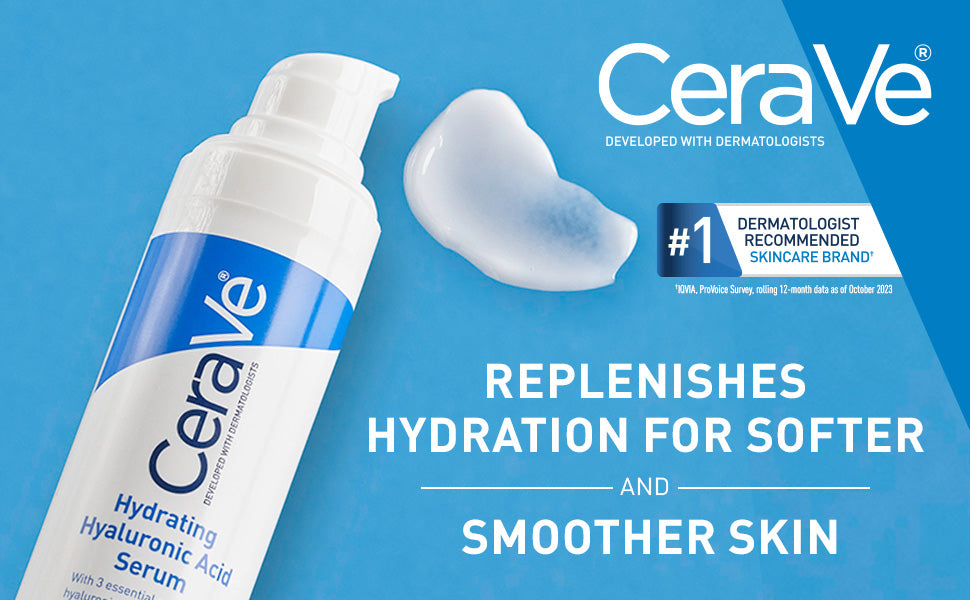 Cerave Hyaluronic Acid Serum for Face with Vitamin B5 and Ceramides, Hydrating Face Serum for Dry Skin, Fragrance Free, 1 Ounce