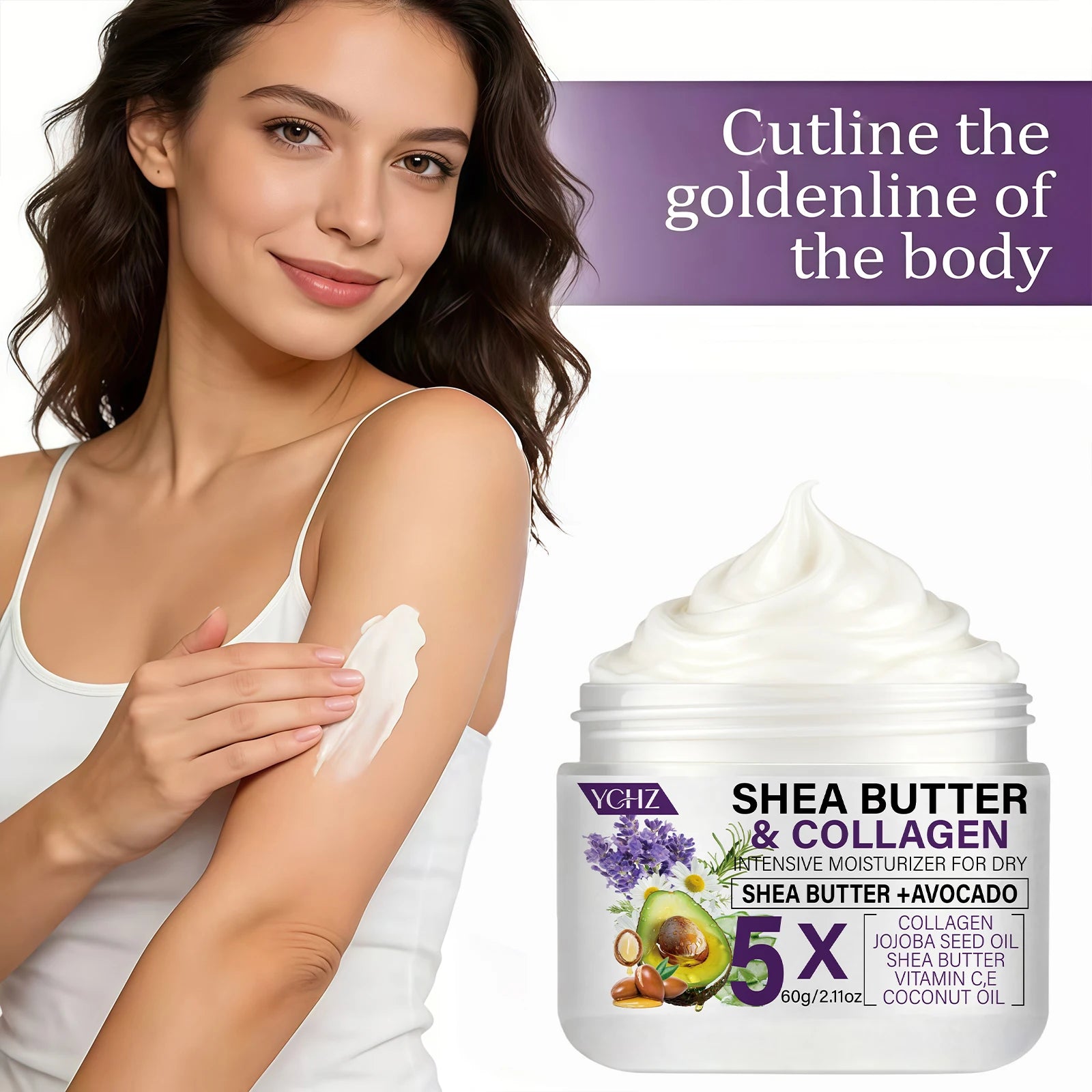 Shea Butter Collagen Firming Cream, Light Beige Firming Cream, Suitable for Thighs, Buttocks, Arms, Abdomen--And Body Lotion-60G