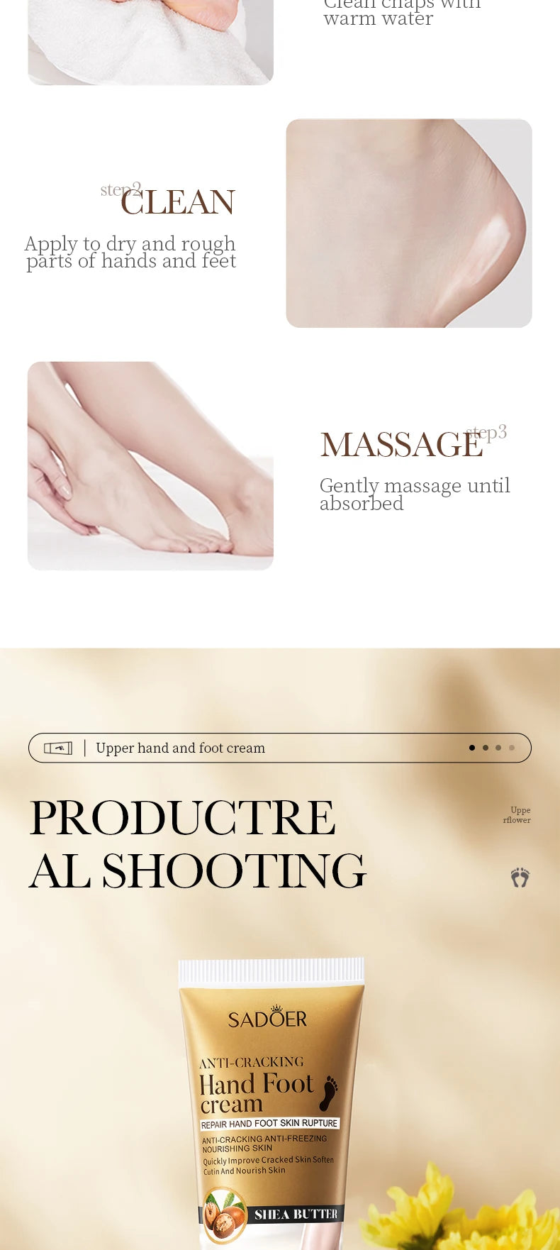 SADOER Shea Butter Foot Cream Moisturizing Anti Wrinkles Anti-Drying Heel Repair Removal Dead Skin Hands and Feet Skin Care