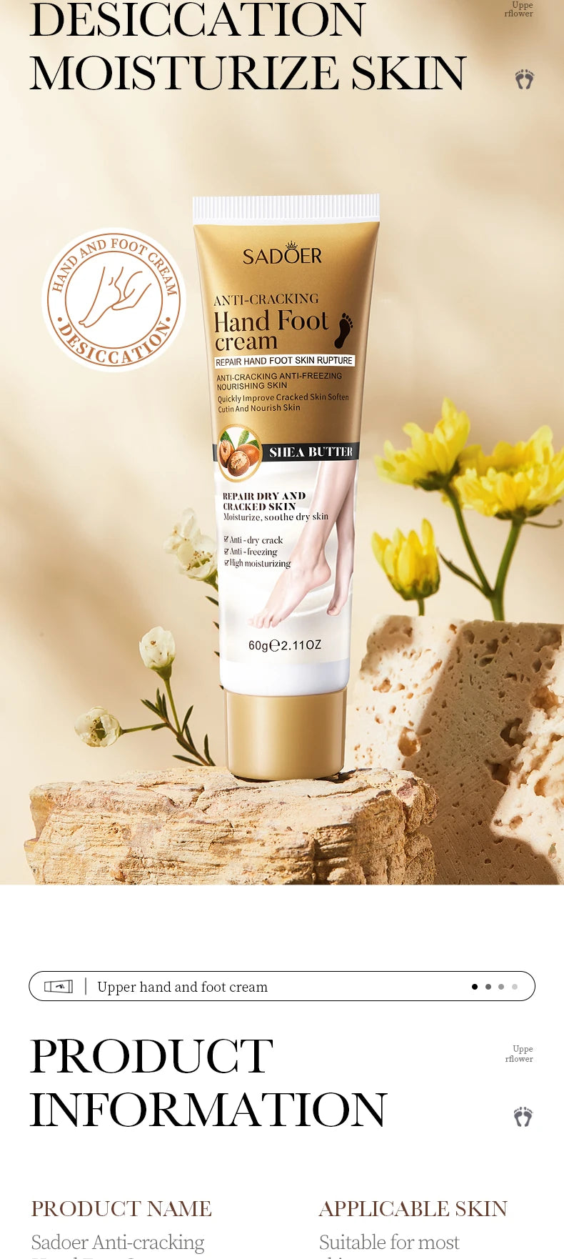 SADOER Shea Butter Foot Cream Moisturizing Anti Wrinkles Anti-Drying Heel Repair Removal Dead Skin Hands and Feet Skin Care