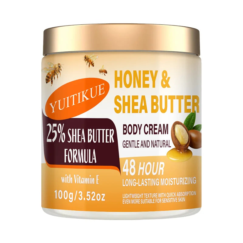 YUITIKUE 25% Shea Butter Body Cream 100g - 48H Moisturizer for Face, Body, Hands & Feet, Honey & Vitamin E, All-in-One Care