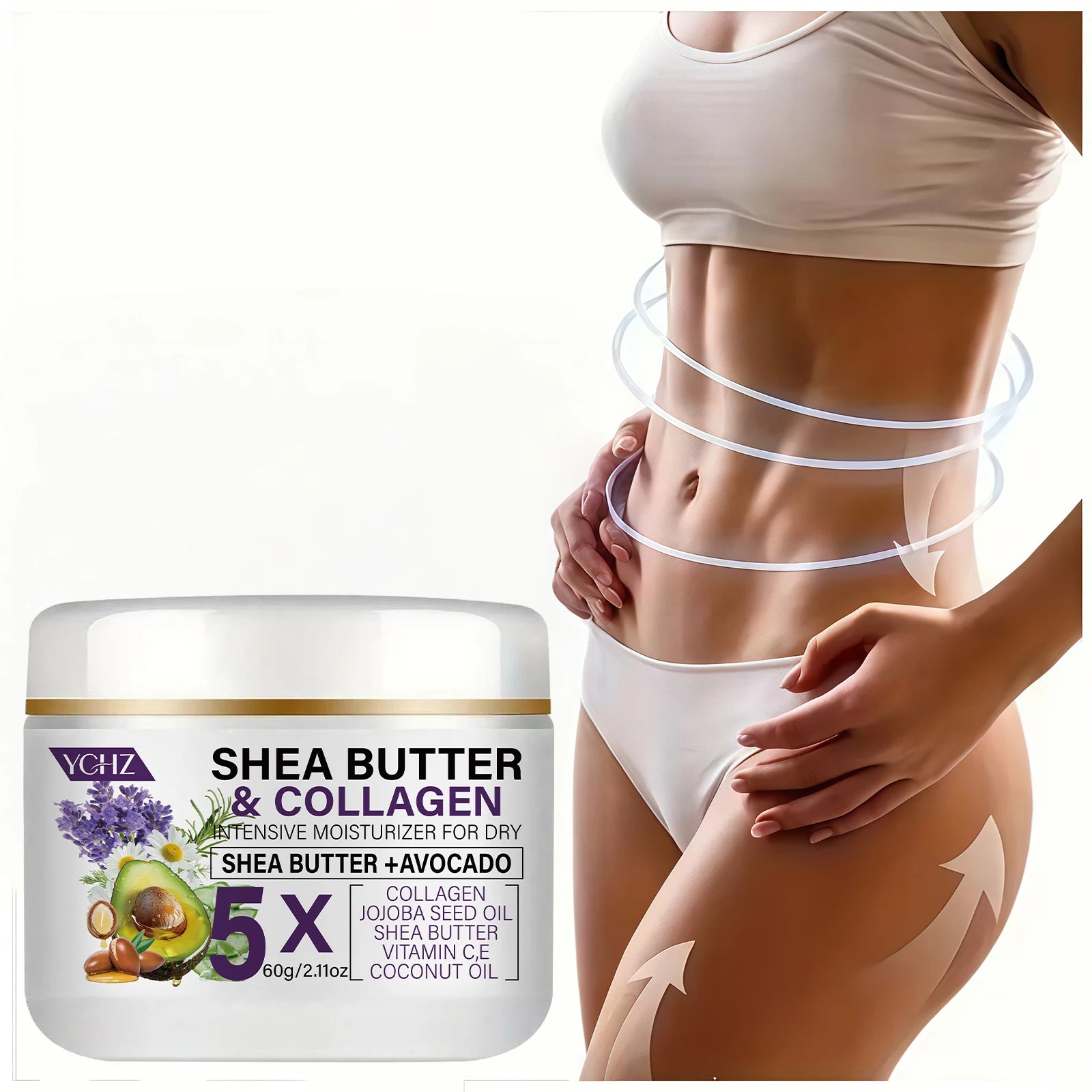 Shea Butter Collagen Firming Cream, Light Beige Firming Cream, Suitable for Thighs, Buttocks, Arms, Abdomen--And Body Lotion-60G